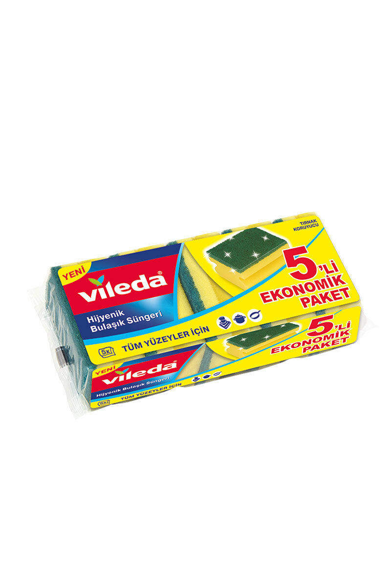 506674917_0.jpg Vileda Oluklu Bulaşık Süngeri, Tırnak Koruyuculu, 5'li Ekonomik Paket - Görsel 1