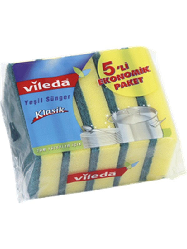 s-522-600-800-110000579116555-jpg.jpg Vileda Klasik Yeşil Sünger 5 li Düz - Görsel 1